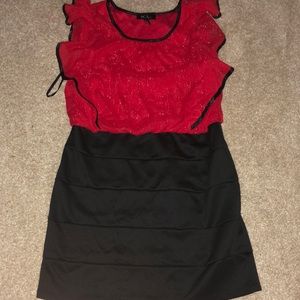 Short red and black sparkly dress